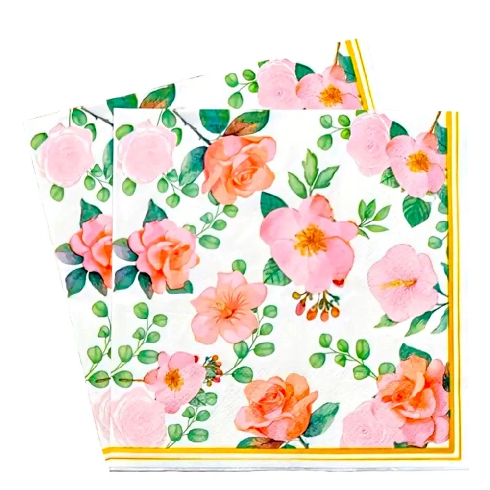 Salmon Pink Floral Print Luncheon Paper Napkins, 20 ct